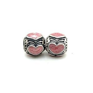 2 Pandora Pink Enamel Hearts Charms